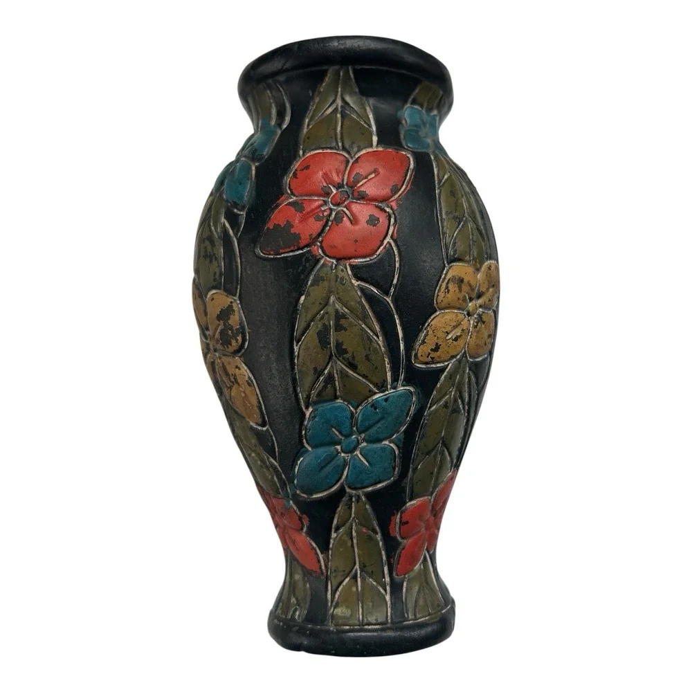 . Vintage Black Ceramic Wall Pocket Vase Multi Flowers VTG Pottery Made in Japan